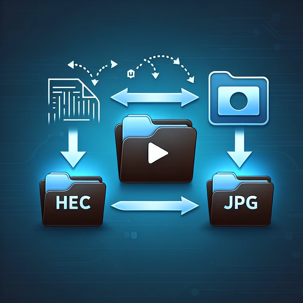 "Step-by-step guide for effortless HEIC to JPG conversion, featuring a computer screen displaying conversion software and output images, illustrating the process of file format transformation."