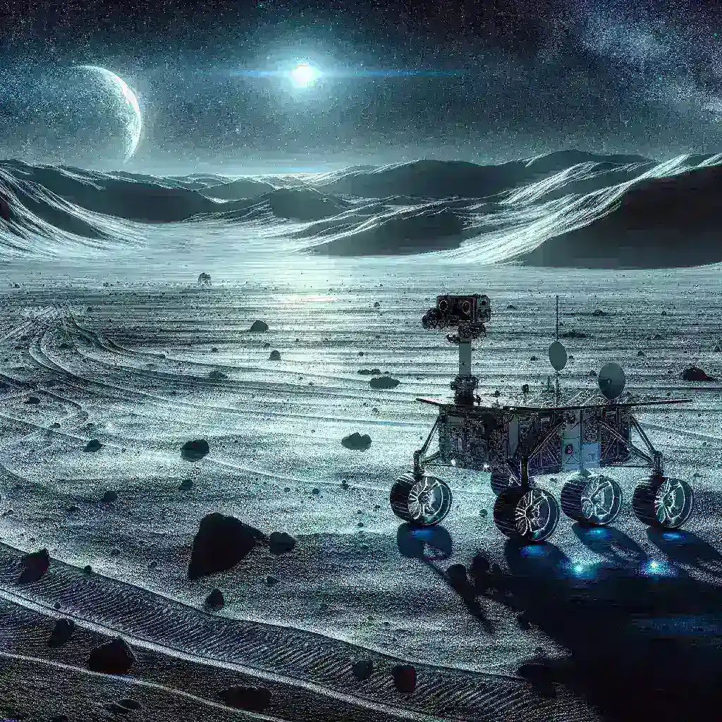 "NASA AI-assisted lunar rover designed for polar ice exploration, showcasing advanced technology and engineering innovations on the moon's surface."