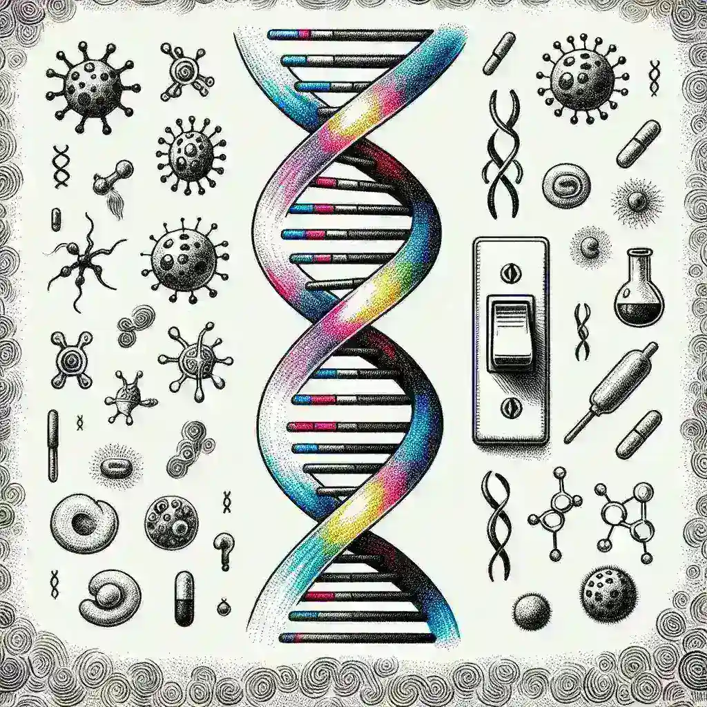 "DNA evolutionary flip switches illustration - Visual representation of how DNA adapts and evolves, showcasing the mechanisms behind life's adaptability as discussed in SciTechDaily's article."